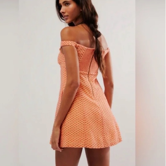 NWT FreePeople Berry Kiss Embroidered Off-theShoulder Mini Dress Peach comboXS - Picture 6 of 15